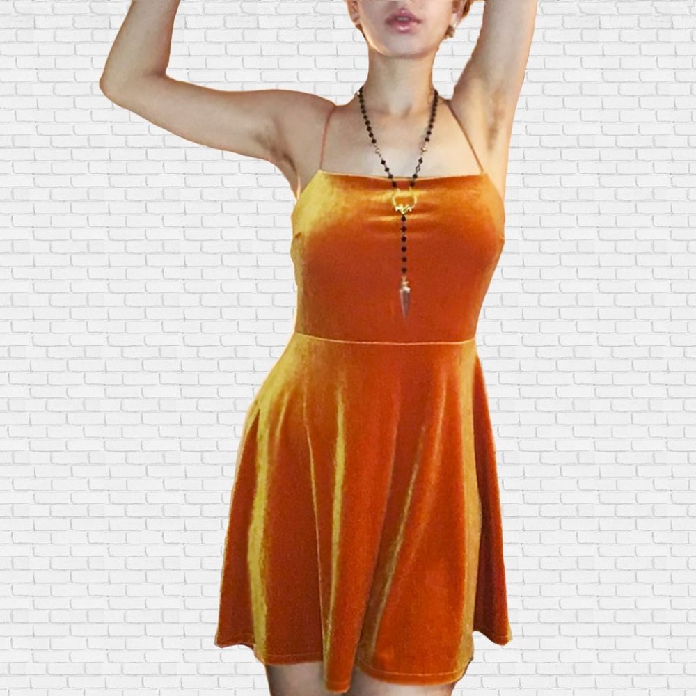 Velvet orange mini dress, Urban Outfitters